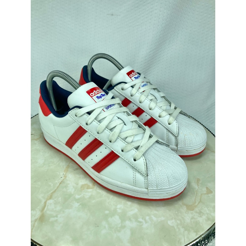 Adidas Superstar Top Ten Sneakers Womens 6.5 White Red Streetwear Low Top Shoes